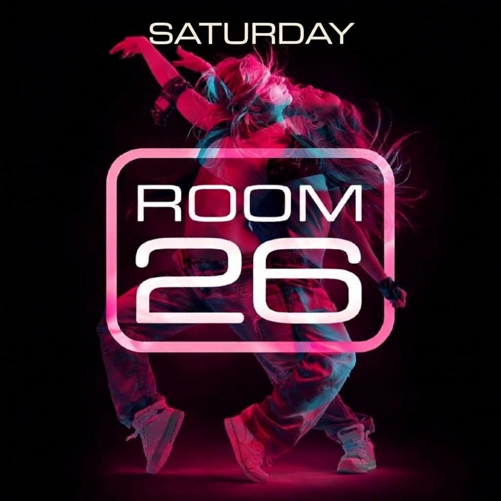 Il volantino del sabato, con due ballerine e il logo ROOM26
